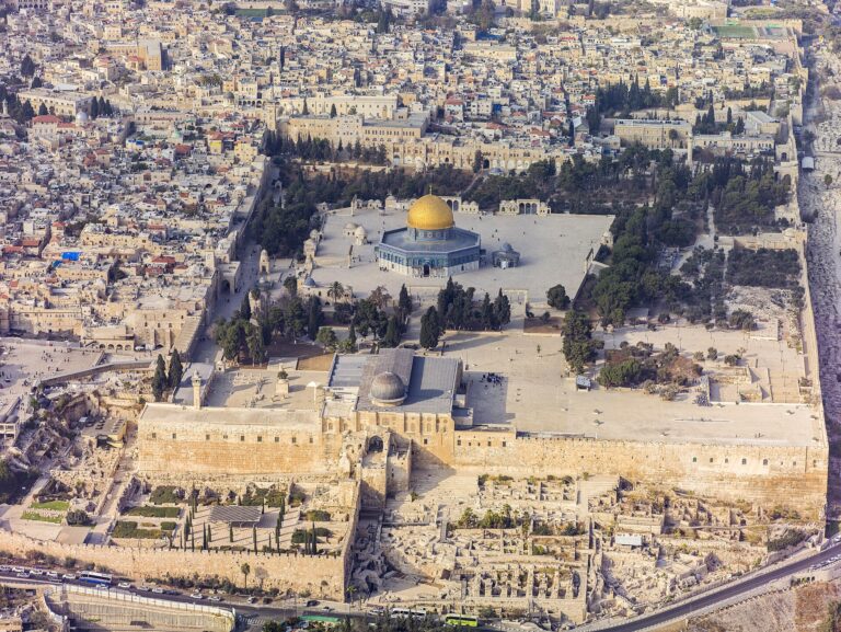 Aerial view of the Temple Mount in Jerusalem's Old City, the Dome of the Rock at its centre